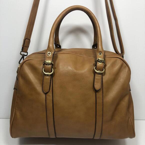 David Jones Shoulder Bag Handbag Purse Tan Faux Leather Shoulder & Double Straps - Picture 5 of 9
